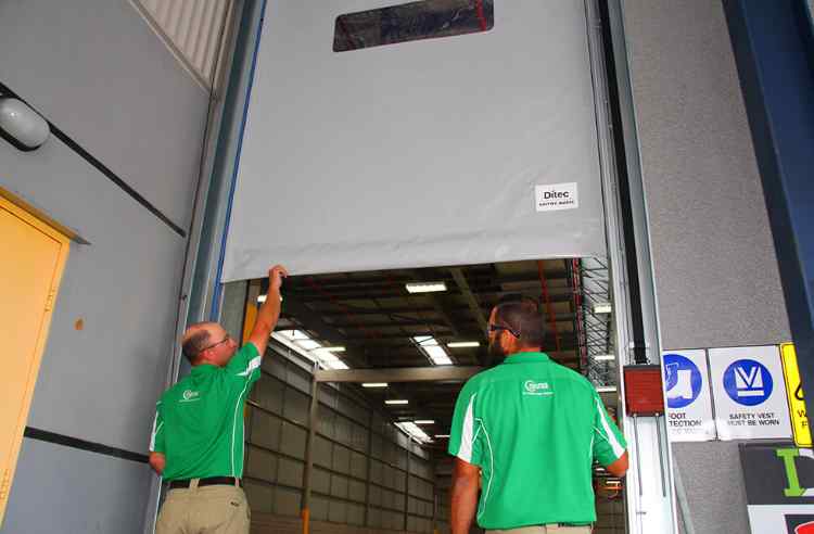 High-speed doors at the entry to a warehouse.