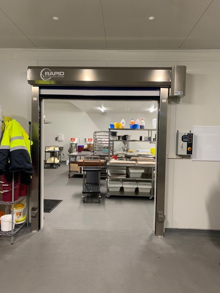 Food manufacturing high-speed door open.