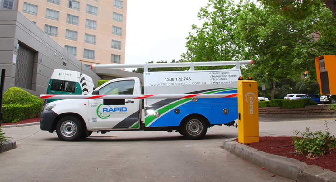 Rapid Automatic Access service vehicle at a boom gate site.