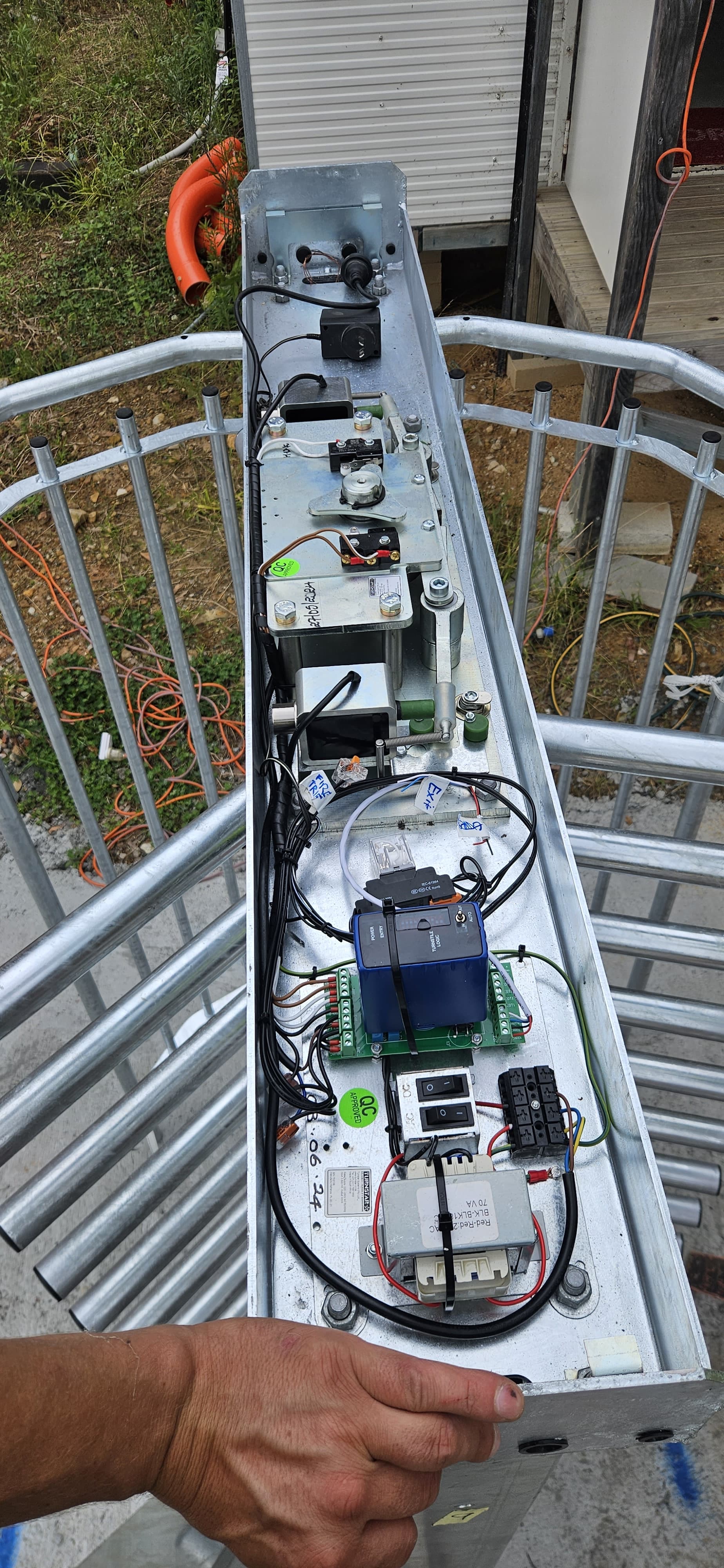 Turnstile control panel wiring for access control integration.